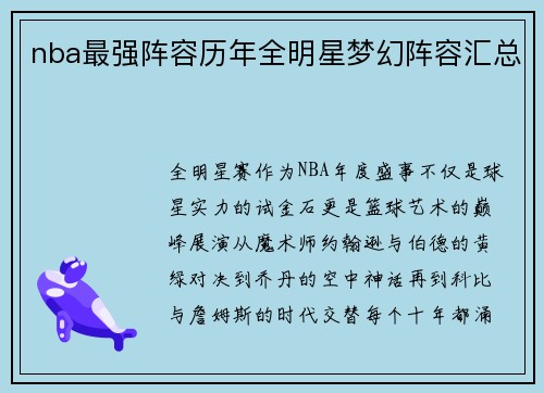 nba最强阵容历年全明星梦幻阵容汇总